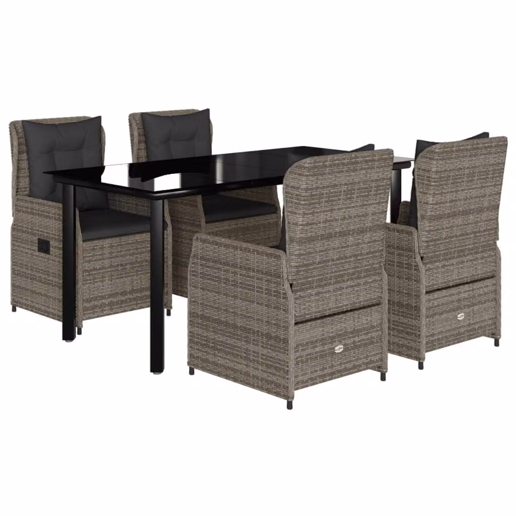 Set da Pranzo da Giardino 5 pz con Cuscini in Polyrattan Grigio