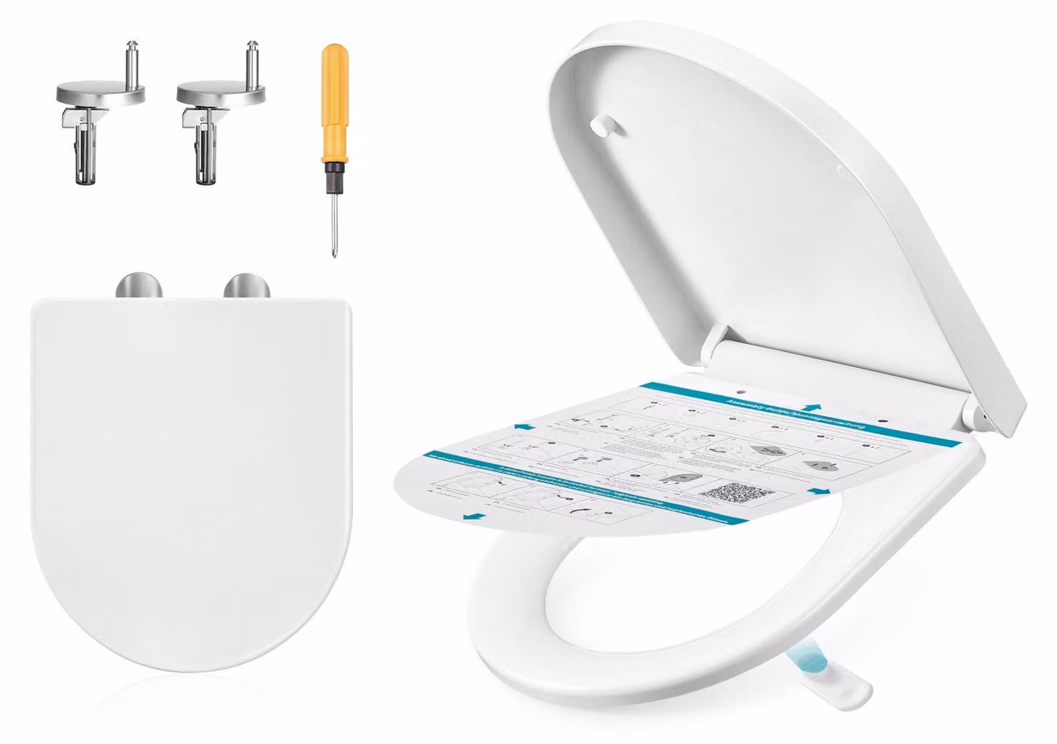 Copertura per WC a forma di "D" con sistema di chiusura automatica | Bianco