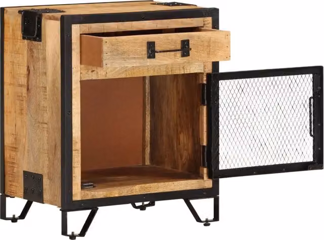 Comodino Design Mania in Legno di Mango Grezzo e Metallo, Stile Industrial, L/P/H: 43 x 30 x 51 cm – 1