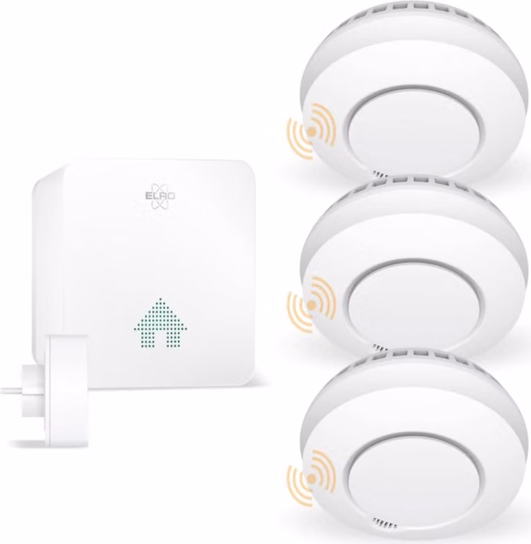 Set di 3 rilevatori di fumo collegati in rete con stazione base per il sistema Elro Connects con app