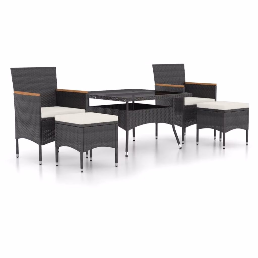 Set Pranzo da Giardino 5 pz Polyrattan e Vetro Temperato Nero