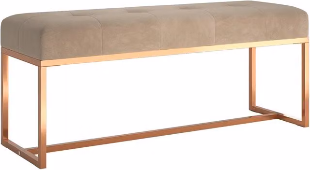 Panca moderna in velluto beige con struttura in legno e metallo L: 110 cm, P: 36 cm, H: 45 cm