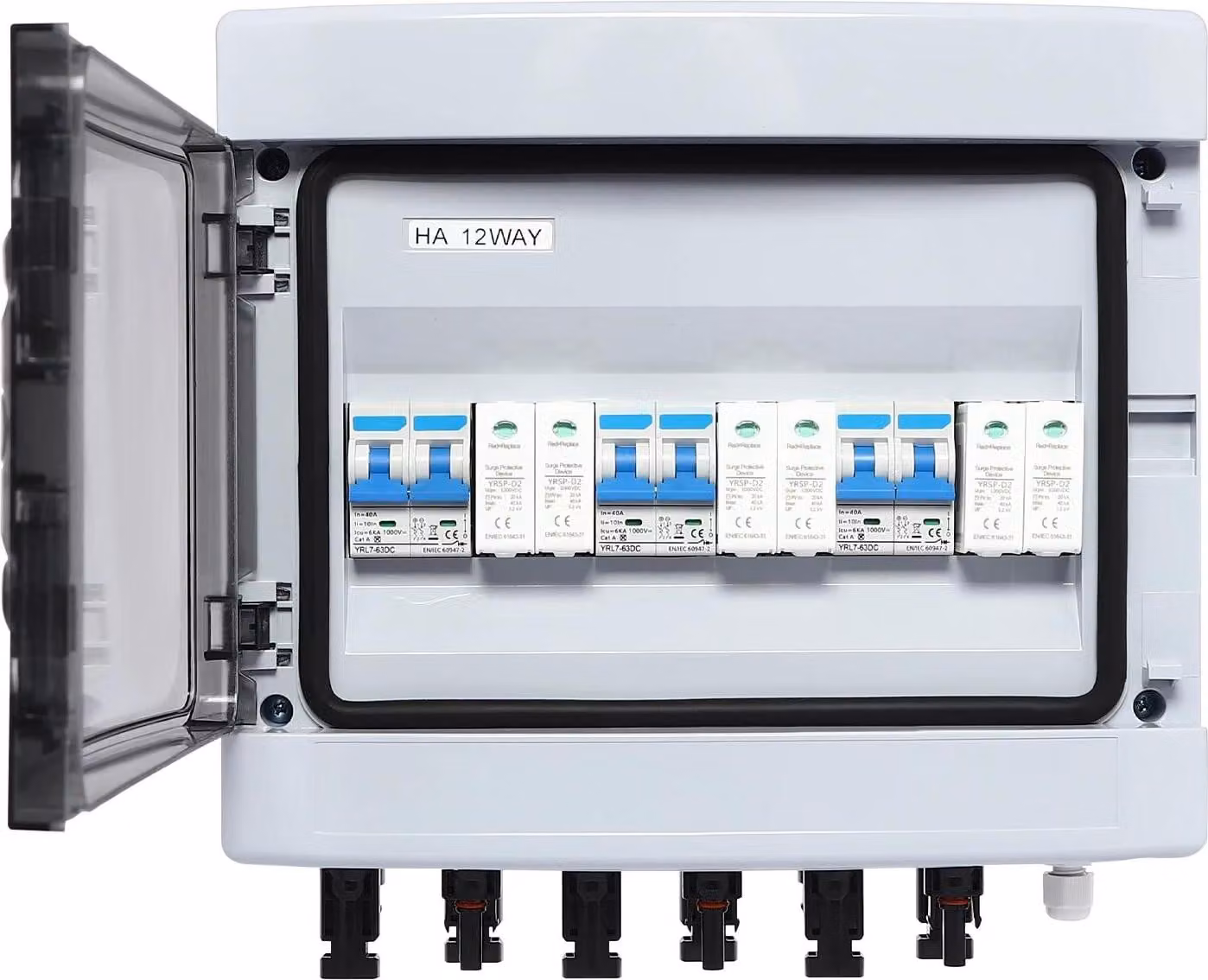 Scatola di combinazione fotovoltaica - CC 1000 V 40 A - 3 ingressi/3 uscite - Scaricatore di sovratensione di tipo 2 20–40 kA 2P - Interruttore di protezione CC 2P 40 A - IP65 IK10 - Montaggio a parete