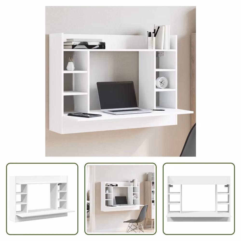 The Living Store Scrivania a muro Bianco 105x48x75 cm Materiale legno
