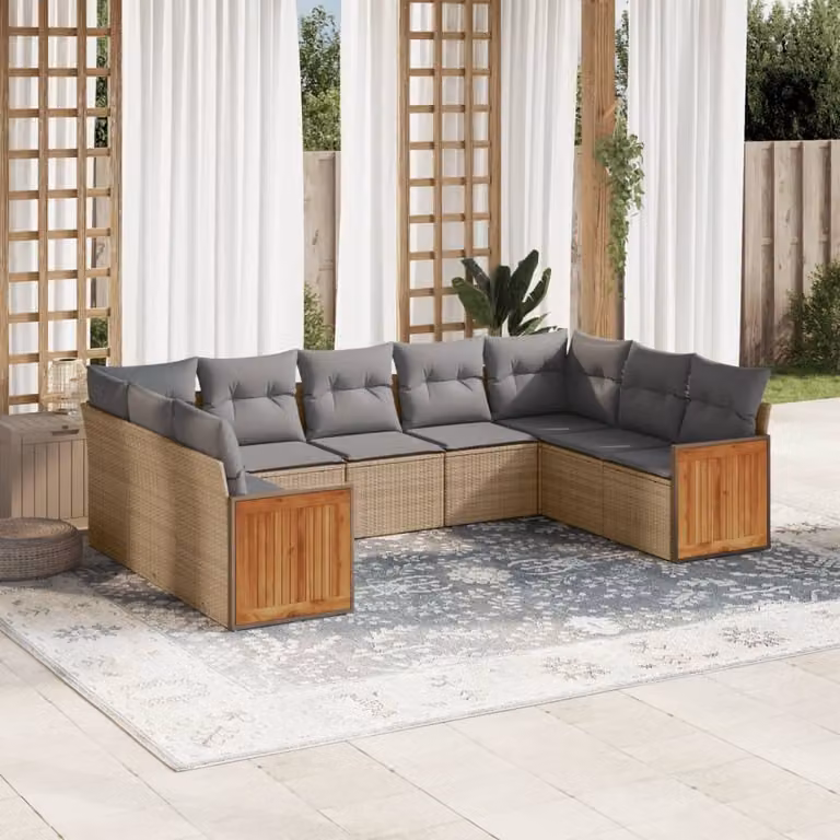 Maison Exclusive - Set Divano da Giardino 9 pz con Cuscini Beige in Polyrattan