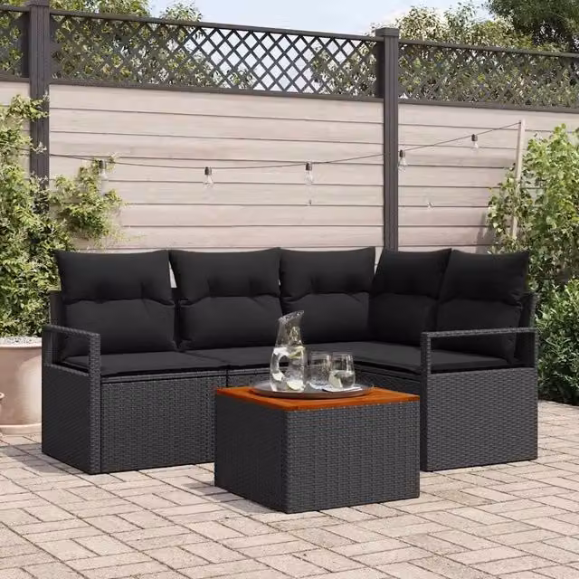 Set Divano da Giardino 5 pz Nero polyrattan 3356371
