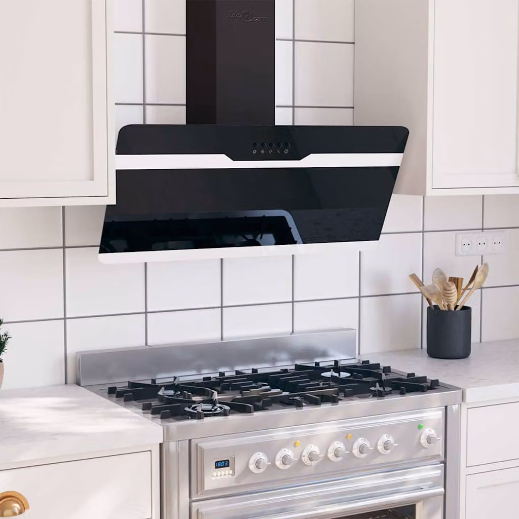 vidaXL Cappa a Parete in Acciaio e Vetro Temperato Nero con Display LED e Funzione Aspirazione o Ricircolo – 1