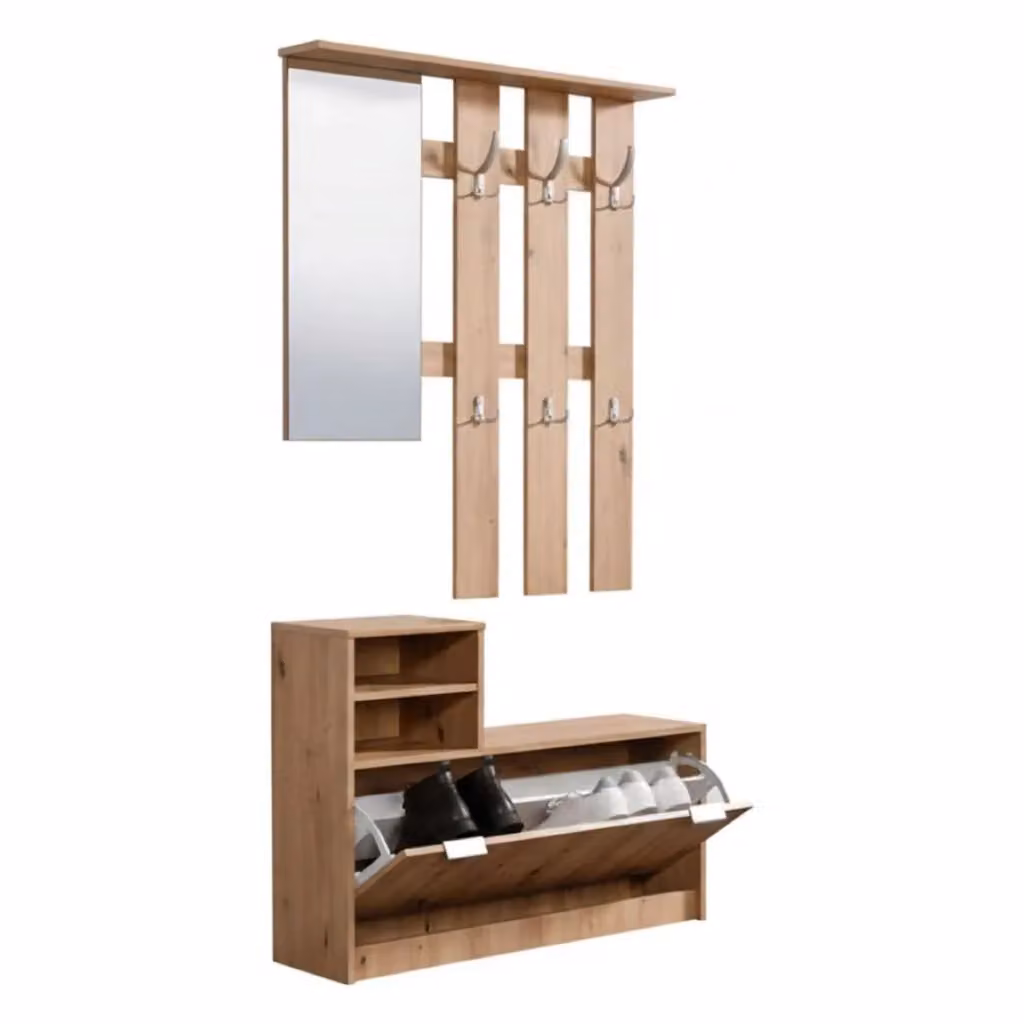 Mobile da ingresso Tonengo con specchio DMORA, colore Marrone Rovere Nodi, L: 100 cm, P: 29 cm, H: 191.5 cm – 2