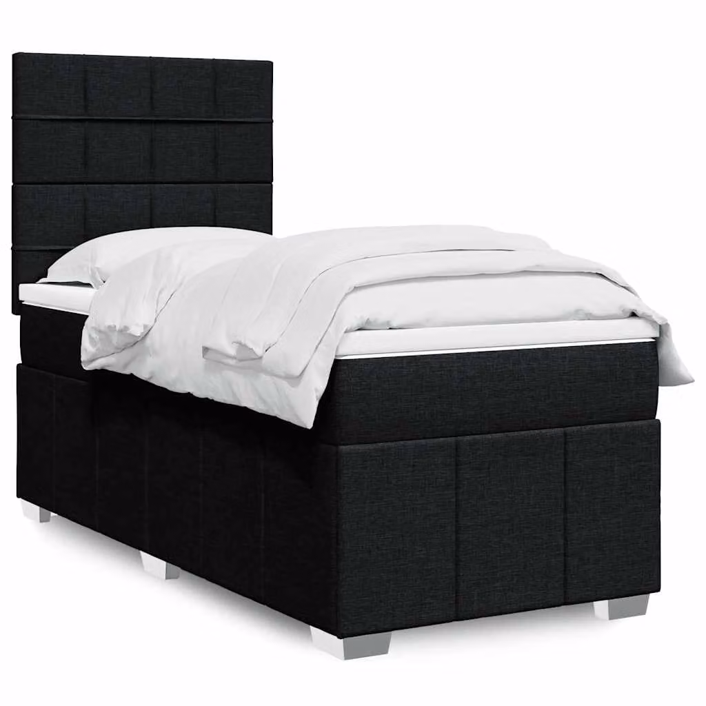 vidaXL Letto Ibrido con Materasso a Molle Insacchettate e Struttura in Tessuto Nero, L/P/H: 90 x 190 x 150,5 cm