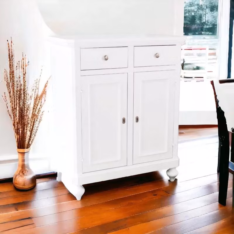 Credenza arte povera in legno bianco opaco con 2 ante Mobili 2G L/P/H: 80 x 43 x 97 cm – 2