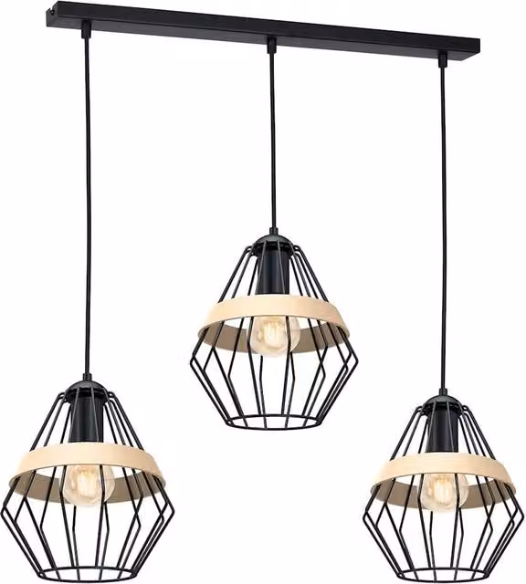 Lampadario sospeso Milagro Cliff in metallo e legno nero, dimmabile, 3 x E27