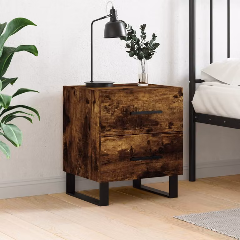 Comodino moderno vidaXL in legno Rovere Fumo, L 40 cm x P 35 cm x H 47,5 cm