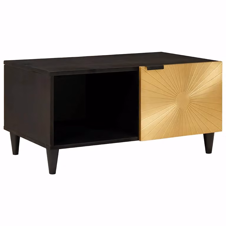 vidaXL Tavolino da salotto moderno in legno di mango, rettangolare, multicolore Nero, Oro e Legno, L: 80 cm, P: 50 cm, H: 40 cm