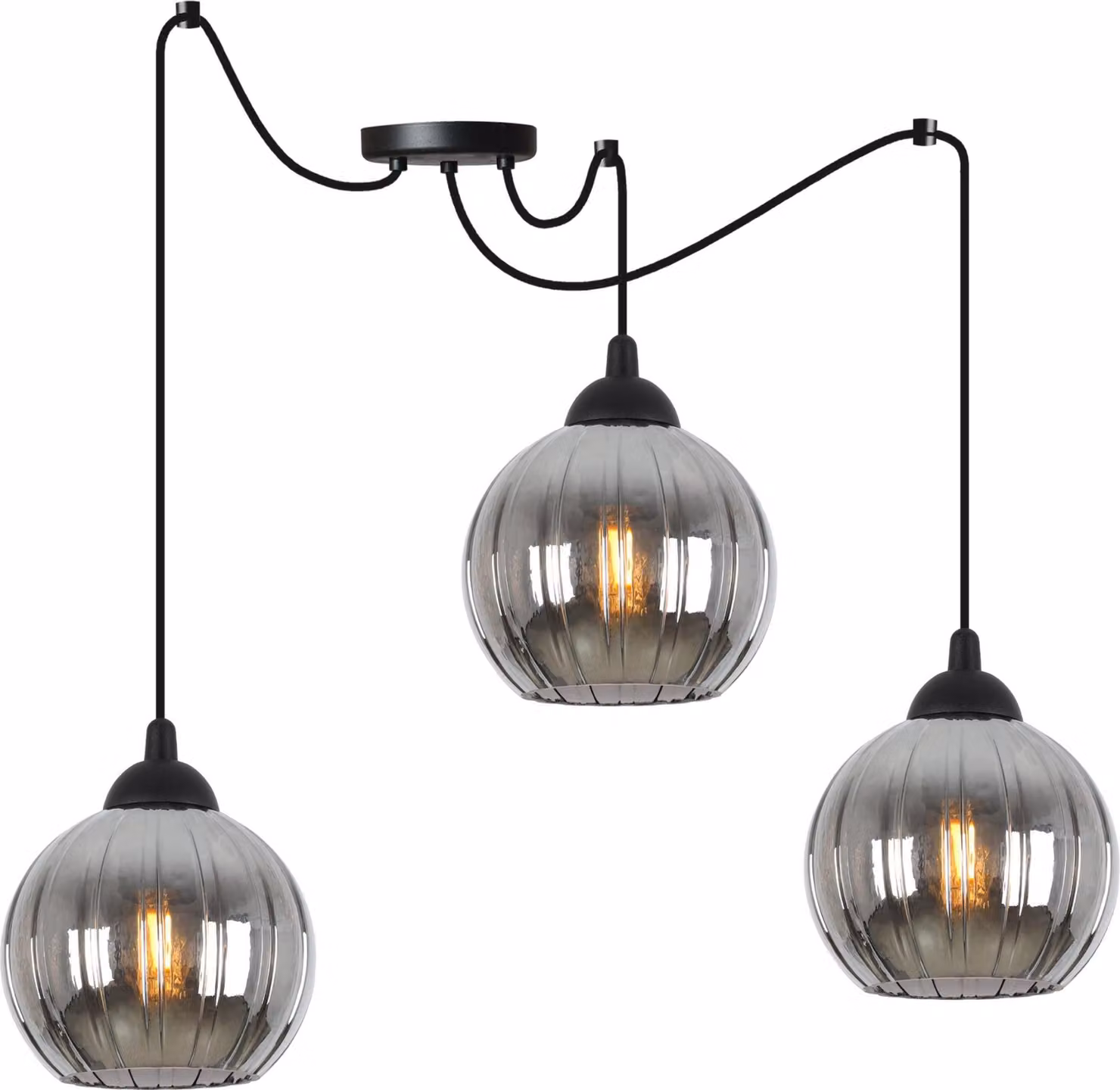 Costa Lampada a sospensione Spider nera – Lampada a sospensione a 3 luci con sfere color grafite E27