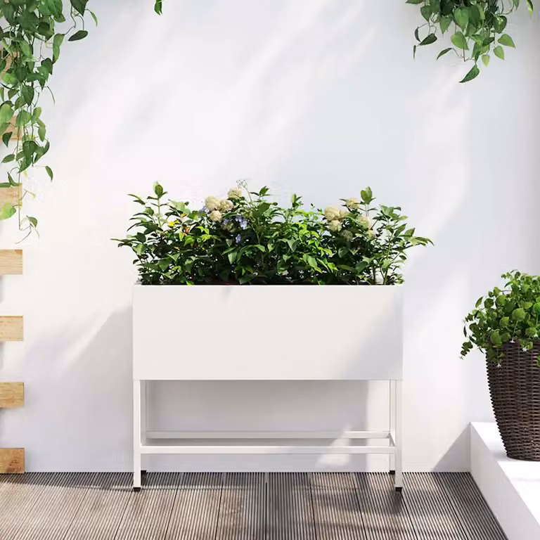 vidaXL Vaso da Giardino Rialzato in Acciaio Bianco L/P/H: 60 x 26 x 48 cm