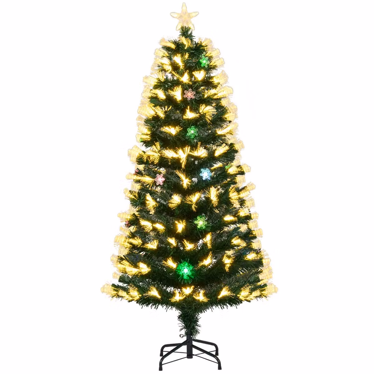 Albero di Natale artificiale in fibra ottica preilluminato con LED Costway, base in metallo pieghevole, Altezza: 150 cm