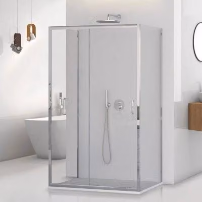 Box doccia Tay a 3 lati con porta scorrevole trasparente, forma rettangolare L/P/H: 100 x 80 x 195 cm