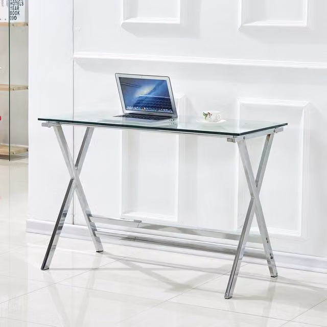 Scrivania in Vetro Temperato Trasparente ¨C Xylo ¨C Tavolino Computer con Bordi Arrotondati