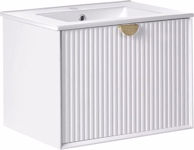 Mobiletto da parete con lavabo in legno massiccio per bagno 60 cm bianco stile moderno