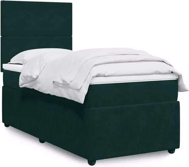 Letto Ibrido vidaXL con Giroletto a Molle e Materasso in Velluto Verde Scuro e Bianco, L 80 cm x P 200 cm