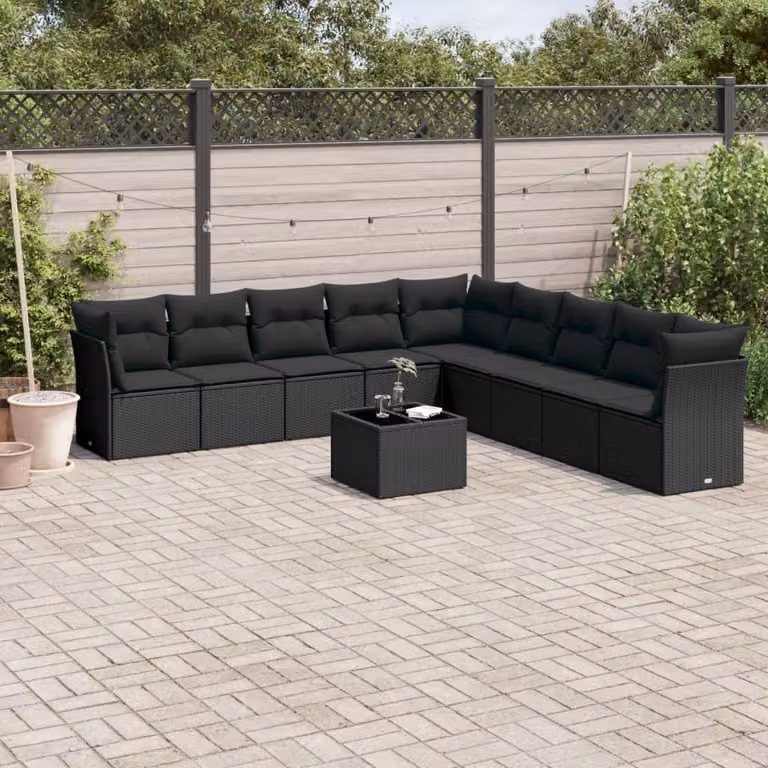 Maison Exclusive - Set Divani da Giardino 10pz con Cuscini in Polyrattan Nero