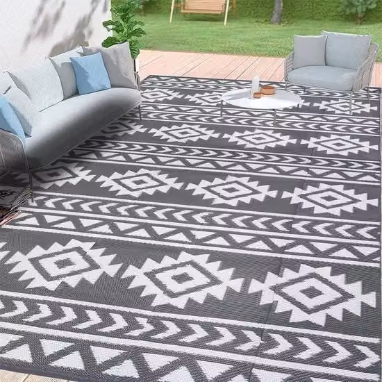Tappeti per esterni impermeabili per terrazze grigio 180 x 270 cm - tappeto di plastica - tappeto leggero da picnic - deken da picnic portatile - tappeto esterno pieghevole e rovesciabile - per camper, giardino e terrazza esterna