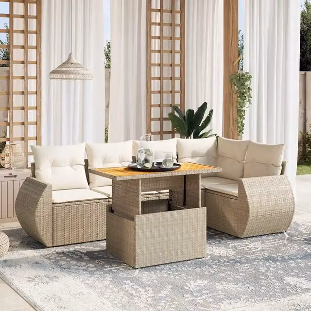 Set Divano da Giardino a L VIDAXL in Polyrattan Beige con 6 Cuscini – 1