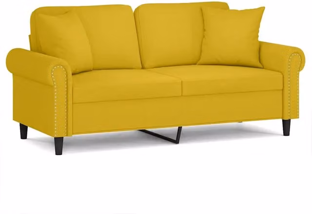 Divano | Divano da soggiorno | Sofa a 2 Posti con Cuscini Giallo 140 cm in Velluto