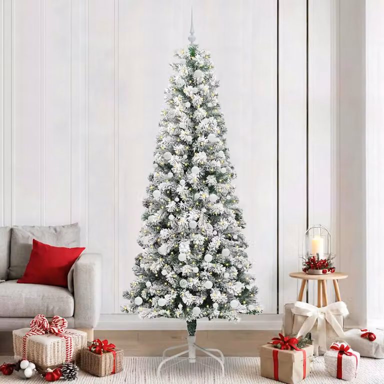 Albero di Natale Artificiale Moderno vidaXL con Rami Pieghevoli Verde e Bianco e Luci LED Warm White