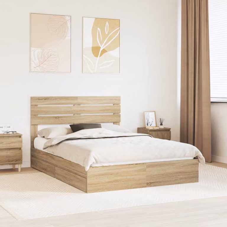 vidaXL Letto con Contenitore con cassetto Rovere Sonoma 140 x 190 cm