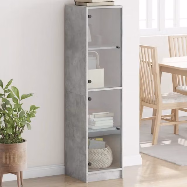 Credenza moderna vidaXL con ante in vetro e legno, colore grigio, L 35 cm x P 20 cm x H 142 cm