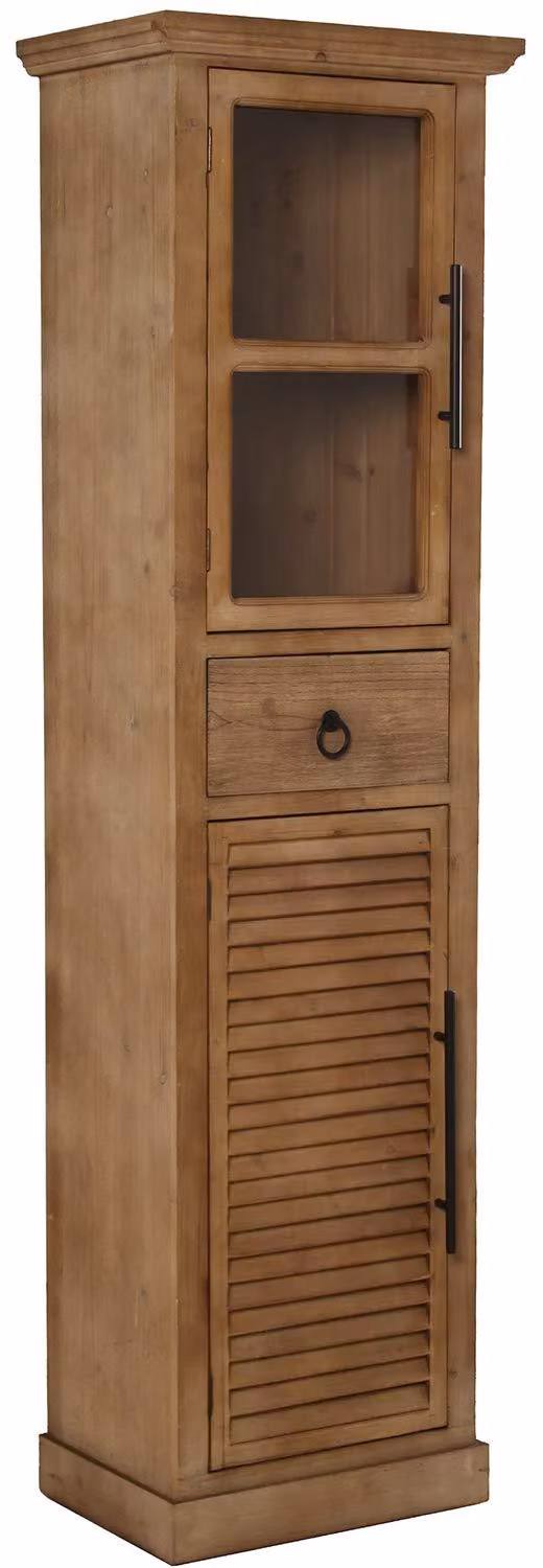 Comodino con 1 cassetto, 2 ante, in legno di abete, finitura noce, dimensioni 46x33,5x167 cm
