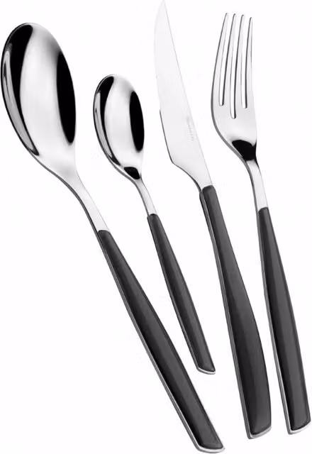 Set di posate Glamour Casa Bugatti 24 pezzi in acciaio inossidabile nero fumè con custodia window