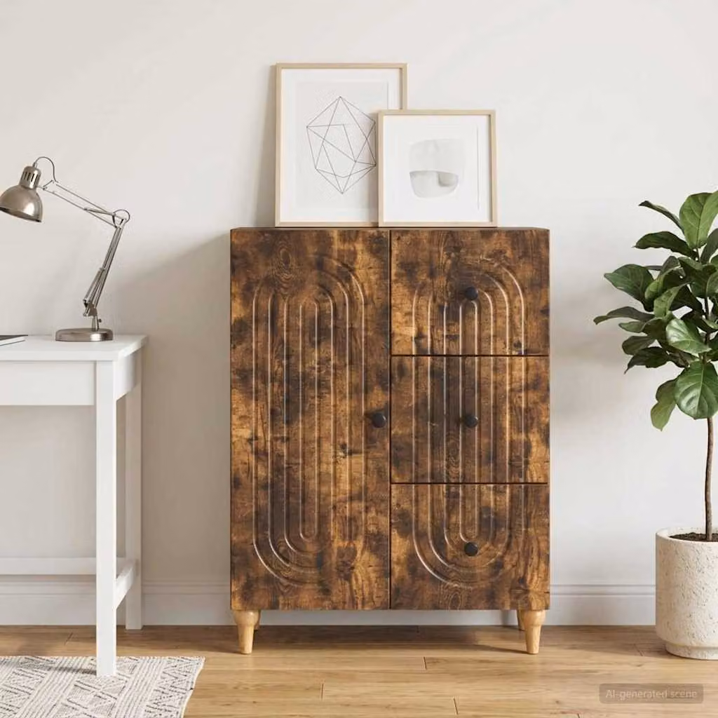 Credenza moderna vidaXL in legno ingegnerizzato color rovere fumo L: 66 cm, P: 34,5 cm, H: 90 cm