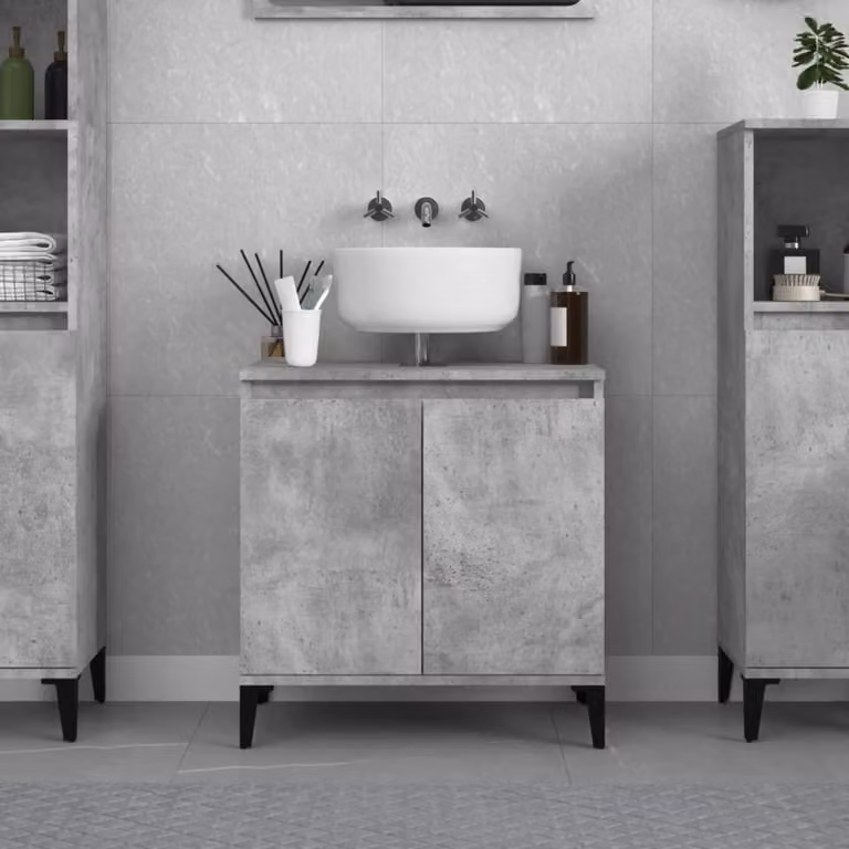Mobiletti bagno, mobiletto sotto lavabo, grigio cemento, 58x33x60 cm, materiale composito di legno