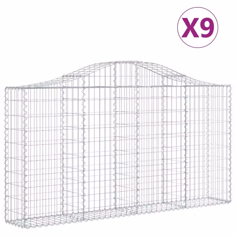 Cesti Gabbioni ad Arco 9 pz 200x30x100/120 cm Ferro Zincato
