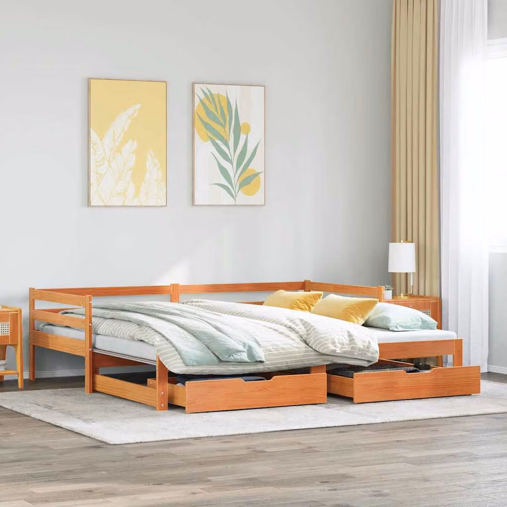Letto estraibile con cassetti vidaXL in legno di pino color marrone cera L/P/H: 190 x 90 x 56,5 cm – 1