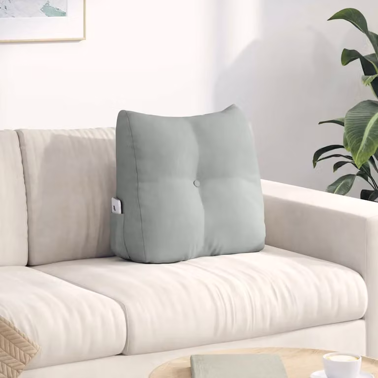 Cuscino per schiena ergonomico vidaXL in velluto grigio chiaro L 45 cm x P 24 cm x H 50 cm