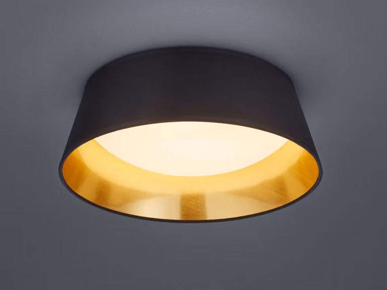 Plafoniera LED PONTS con paralume in tessuto Ø34cm altezza 12cm in nero/oro