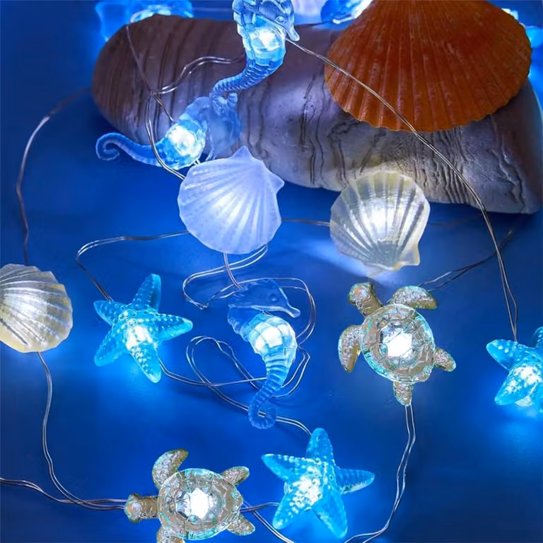 Catena luminosa a tema vita marina, 2 metri, 20 LED, decorazione a tema marino, per interni ed esterni