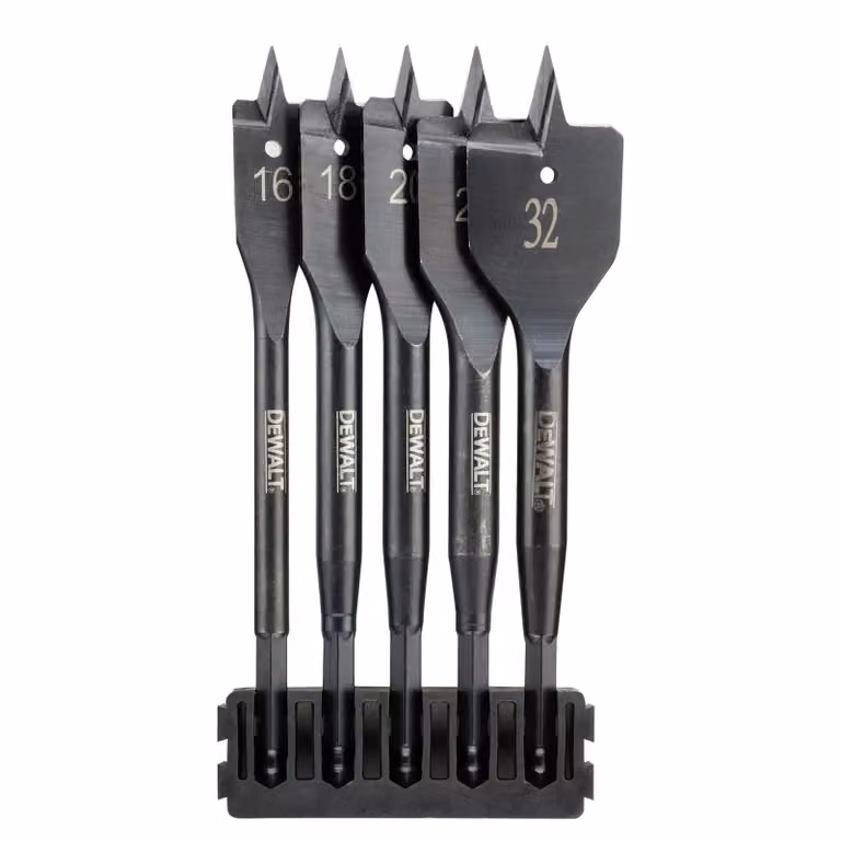 DeWalt DT70834-QZ, set di punte piatte per legno, uso professionale in falegnameria, foratura precisa e veloce de 16-32 mm con supporto robusto, colore nero/giallo