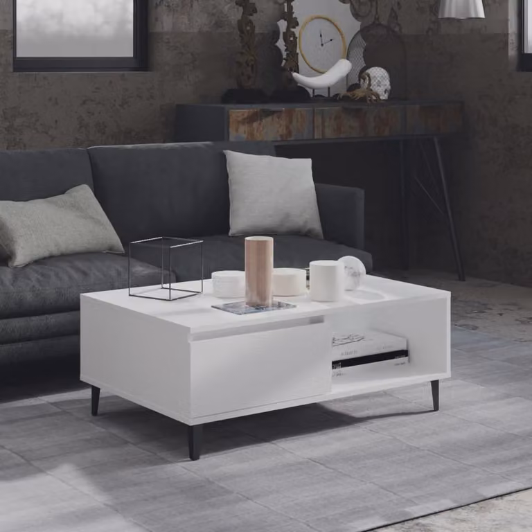 The Living Store tavolino bianco 90x60x35 cm in materiale ligneo