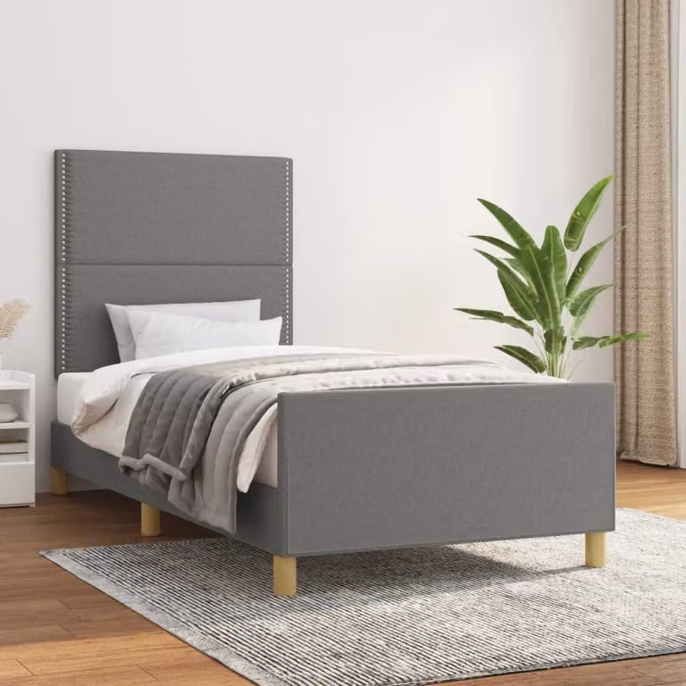 The Living Store Struttura letto con testiera in tessuto grigio scuro 90x200 cm