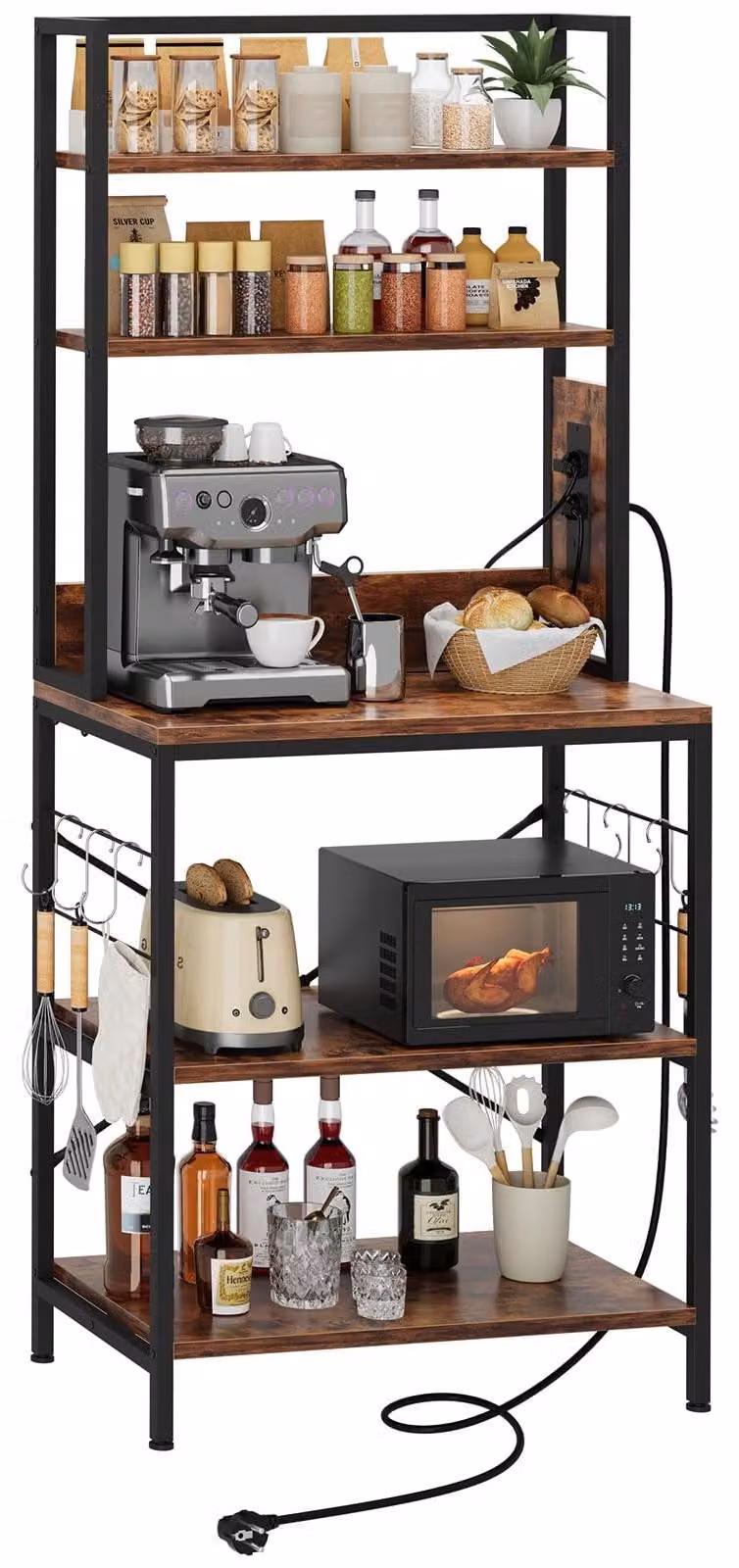Mensola vintage per la cucina con 5 ripiani e ganci a forma di "S", dimensioni 70 x 40 x 165 cm
