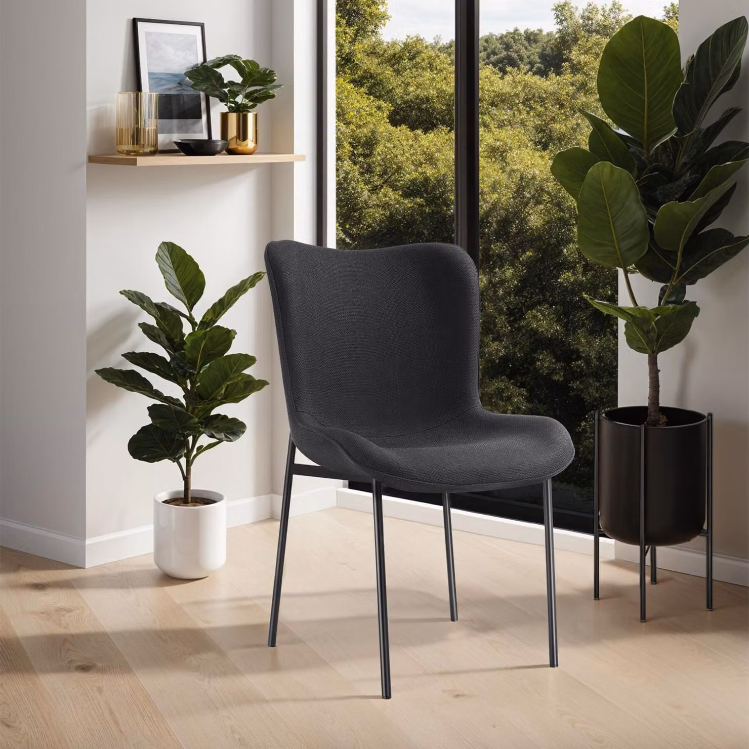Set di 4 sedie moderne imbottite TecTake GmbH in tessuto nero per sala da pranzo – 2