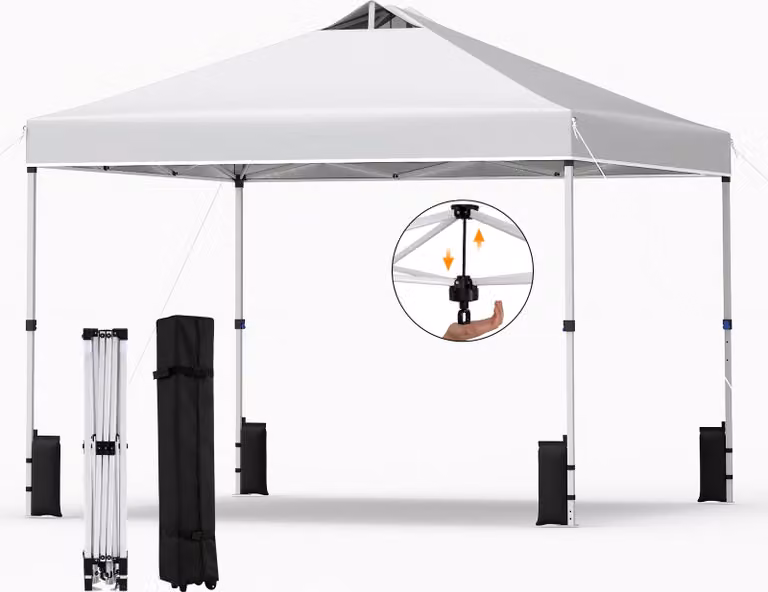 COSTWAY Gazebo 3x3 m, gazebo pieghevole pop-up resistente all'inverno, gazebo da giardino con 4 sacchi di sabbia, picchetti, corde e borsa con rotelle, tenda da festa parasole bianca