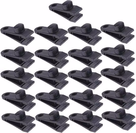 Set di ganci per tende - 21 pezzi - Nero - Set di fissaggio per tende e gazebo - Attrezzatura per campeggio e roulotte.