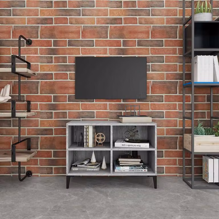 Mobile TV vidaXL con gambe in metallo e struttura in MDF, Grigio Sonoma, L 69,5 cm x P 30 cm x H 50 cm