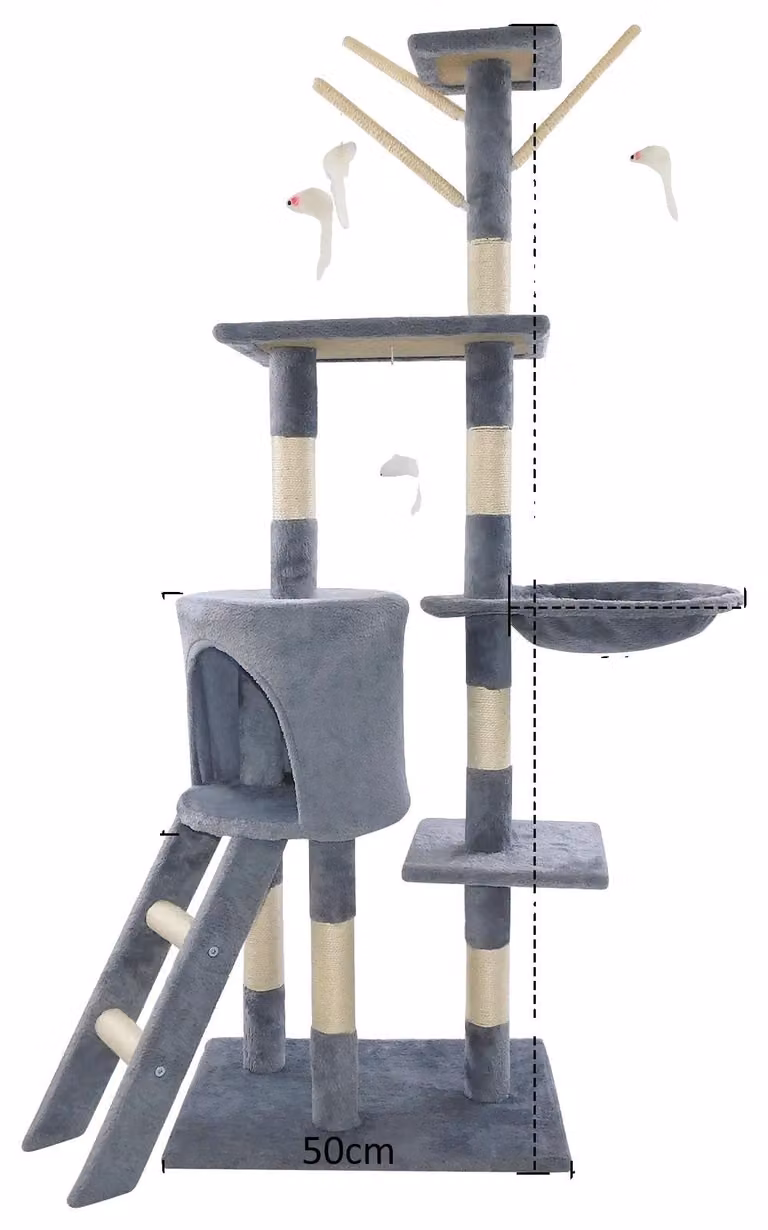 Alzata per gatti, cinque piani, design robusto, colore grigio