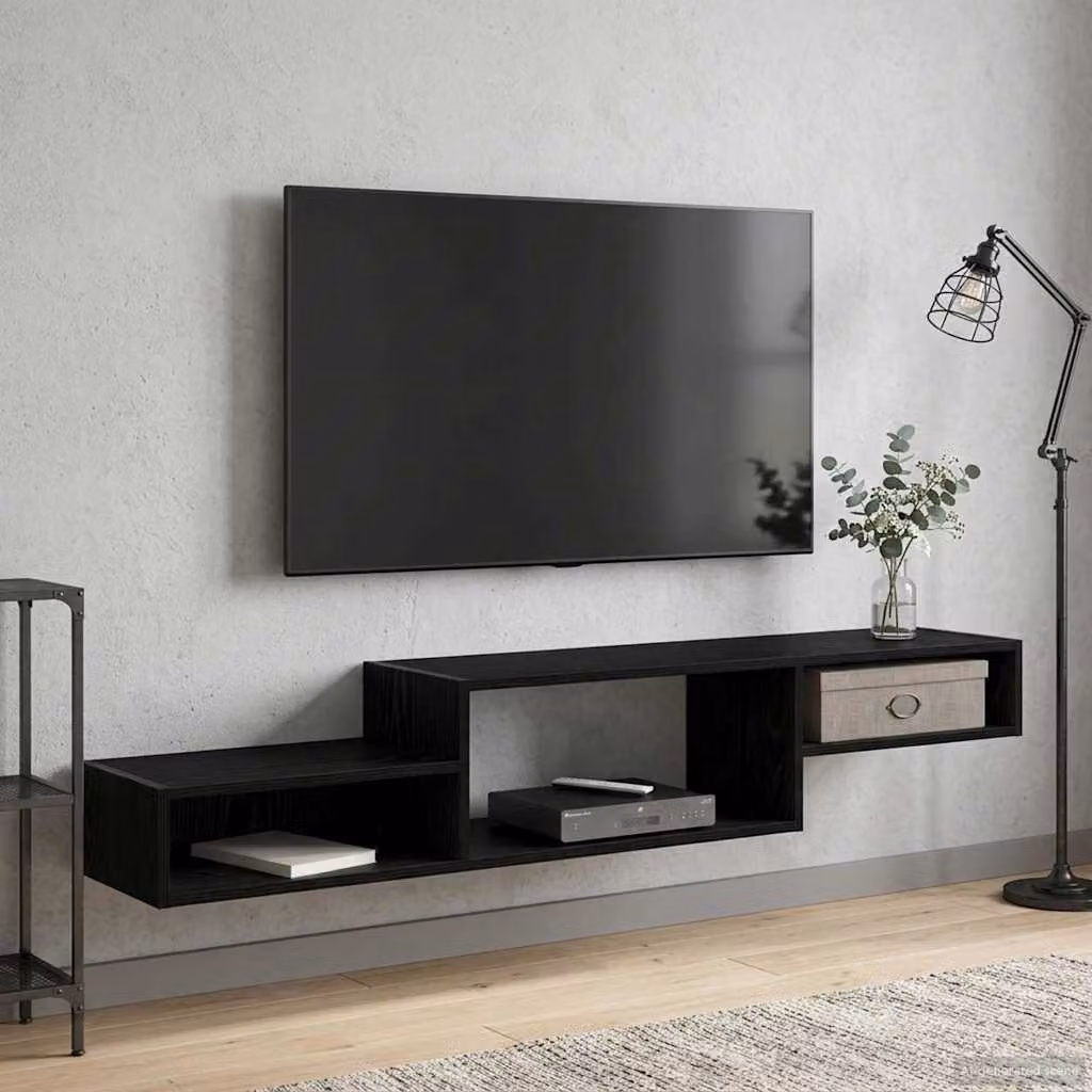 Mobile TV da parete vidaXL in legno nero, L 150 x P 28 x H 26 cm